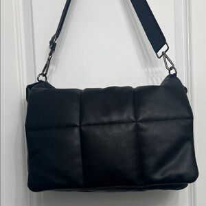Sondra Robert’s Squared Black Quilted Shoulder Bag faux leather Messenger